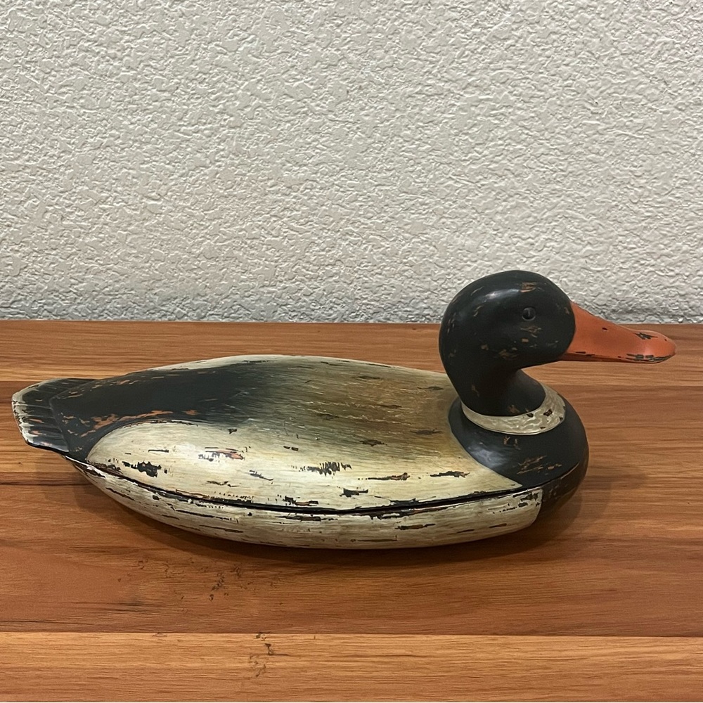 Vintage Drake Duck Decoy Trinket Box Composite Wood Material 13"